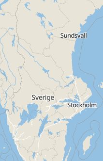 Översiktskarta som visar hela Sverige med en markör som visar ungefär var händelsen inträffat