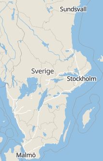 Översiktskarta som visar hela Sverige med en markör som visar ungefär var händelsen inträffat