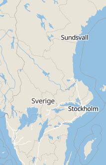 Översiktskarta som visar hela Sverige med en markör som visar ungefär var händelsen inträffat