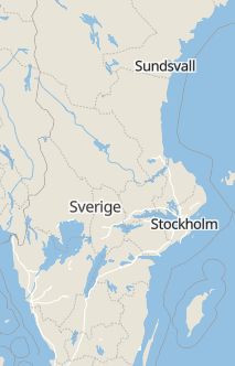 Översiktskarta som visar hela Sverige med en markör som visar ungefär var händelsen inträffat
