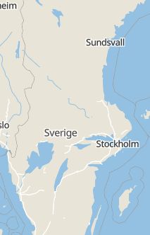 Översiktskarta som visar hela Sverige med en markör som visar ungefär var händelsen inträffat