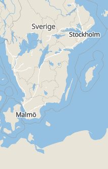 Översiktskarta som visar hela Sverige med en markör som visar ungefär var händelsen inträffat