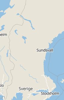 Översiktskarta som visar hela Sverige med en markör som visar ungefär var händelsen inträffat