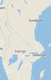 Översiktskarta som visar hela Sverige med en markör som visar ungefär var händelsen inträffat
