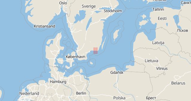 Karta som med röd fyrkant ramar in Nättraby, Klarabergsvägen, Karlskrona, Blekinge län