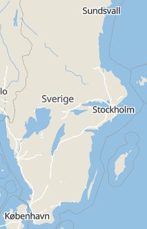 Översiktskarta som visar hela Sverige med en markör som visar ungefär var händelsen inträffat
