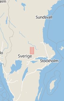 Översiktskarta som visar hela Sverige med en markör som visar ungefär var händelsen inträffat