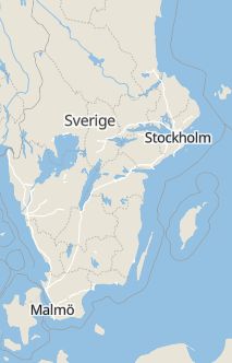 Översiktskarta som visar hela Sverige med en markör som visar ungefär var händelsen inträffat
