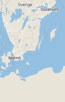 Översiktskarta som visar hela Sverige med en markör som visar ungefär var händelsen inträffat