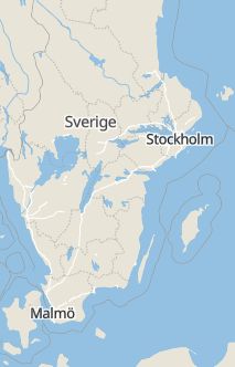 Översiktskarta som visar hela Sverige med en markör som visar ungefär var händelsen inträffat