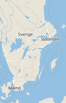 Översiktskarta som visar hela Sverige med en markör som visar ungefär var händelsen inträffat