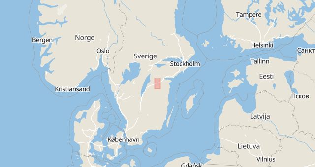 Karta som med röd fyrkant ramar in Östergötland, Oxelbergen, Norrköping, Marielund, Överstegatan, Linköping, Svärtinge, Östergötlands län