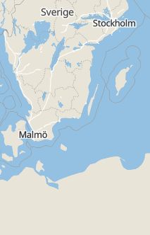 Översiktskarta som visar hela Sverige med en markör som visar ungefär var händelsen inträffat