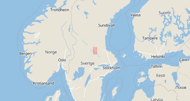 Karta som med röd fyrkant ramar in Hyttgatan, Falun, Dalarnas län