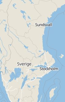 Översiktskarta som visar hela Sverige med en markör som visar ungefär var händelsen inträffat