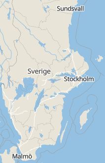 Översiktskarta som visar hela Sverige med en markör som visar ungefär var händelsen inträffat