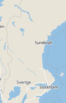 Översiktskarta som visar hela Sverige med en markör som visar ungefär var händelsen inträffat