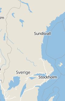 Översiktskarta som visar hela Sverige med en markör som visar ungefär var händelsen inträffat