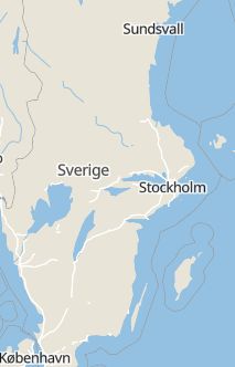 Översiktskarta som visar hela Sverige med en markör som visar ungefär var händelsen inträffat