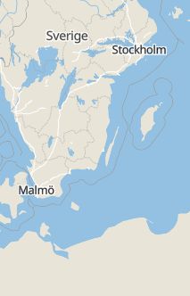 Översiktskarta som visar hela Sverige med en markör som visar ungefär var händelsen inträffat