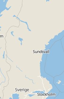 Översiktskarta som visar hela Sverige med en markör som visar ungefär var händelsen inträffat