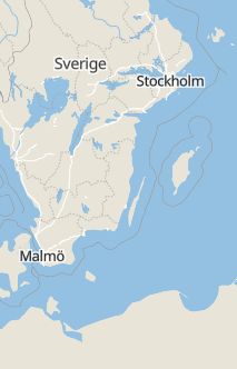 Översiktskarta som visar hela Sverige med en markör som visar ungefär var händelsen inträffat