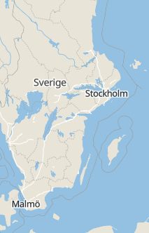 Översiktskarta som visar hela Sverige med en markör som visar ungefär var händelsen inträffat