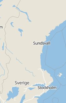 Översiktskarta som visar hela Sverige med en markör som visar ungefär var händelsen inträffat