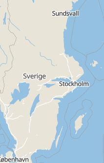 Översiktskarta som visar hela Sverige med en markör som visar ungefär var händelsen inträffat