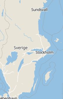 Översiktskarta som visar hela Sverige med en markör som visar ungefär var händelsen inträffat