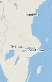 Översiktskarta som visar hela Sverige med en markör som visar ungefär var händelsen inträffat