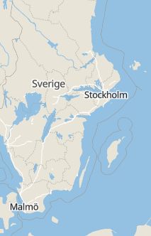 Översiktskarta som visar hela Sverige med en markör som visar ungefär var händelsen inträffat