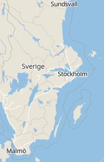 Översiktskarta som visar hela Sverige med en markör som visar ungefär var händelsen inträffat