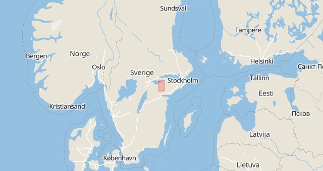 Karta som med röd fyrkant ramar in Södermanland, Eskilstuna, Södermanlands län