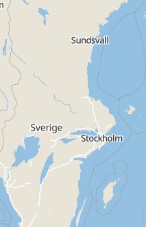Översiktskarta som visar hela Sverige med en markör som visar ungefär var händelsen inträffat