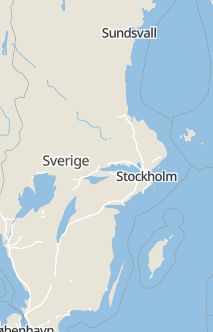 Översiktskarta som visar hela Sverige med en markör som visar ungefär var händelsen inträffat
