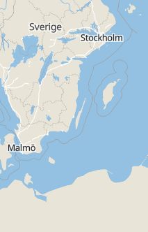 Översiktskarta som visar hela Sverige med en markör som visar ungefär var händelsen inträffat