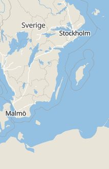 Översiktskarta som visar hela Sverige med en markör som visar ungefär var händelsen inträffat