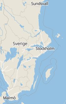 Översiktskarta som visar hela Sverige med en markör som visar ungefär var händelsen inträffat