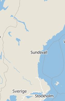 Översiktskarta som visar hela Sverige med en markör som visar ungefär var händelsen inträffat