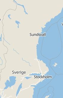 Översiktskarta som visar hela Sverige med en markör som visar ungefär var händelsen inträffat
