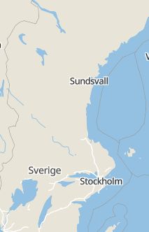 Översiktskarta som visar hela Sverige med en markör som visar ungefär var händelsen inträffat