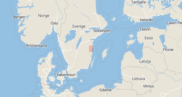 Karta som med röd fyrkant ramar in Gamleby, Västervik, Kalmar län