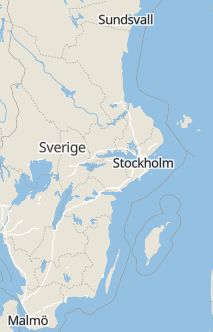 Översiktskarta som visar hela Sverige med en markör som visar ungefär var händelsen inträffat