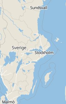 Översiktskarta som visar hela Sverige med en markör som visar ungefär var händelsen inträffat
