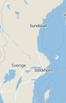 Översiktskarta som visar hela Sverige med en markör som visar ungefär var händelsen inträffat