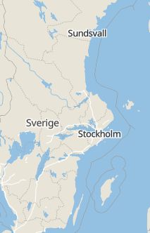 Översiktskarta som visar hela Sverige med en markör som visar ungefär var händelsen inträffat