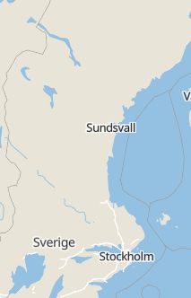 Översiktskarta som visar hela Sverige med en markör som visar ungefär var händelsen inträffat