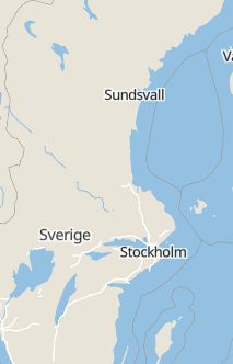 Översiktskarta som visar hela Sverige med en markör som visar ungefär var händelsen inträffat