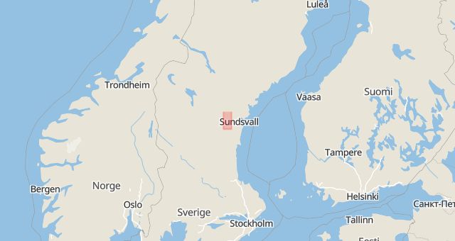 Karta som med röd fyrkant ramar in Olas Väg, Stöde, Sundsvall, Jättesta, Kramfors, Västernorrlands län